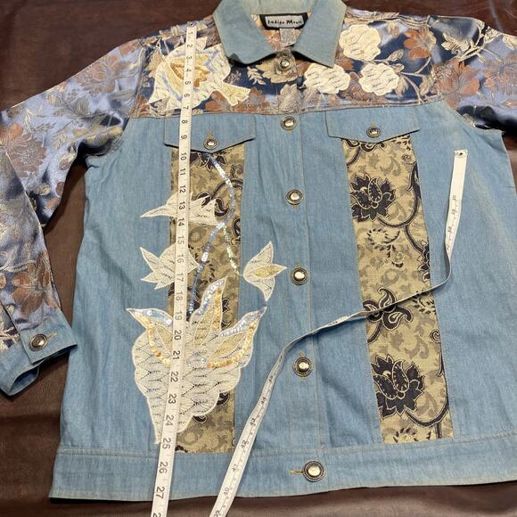 Indigo Moon Womens Medium Jean Tribal Dressy Jacket Embroidery Boho Artsy Spring - Picture 15 of 15